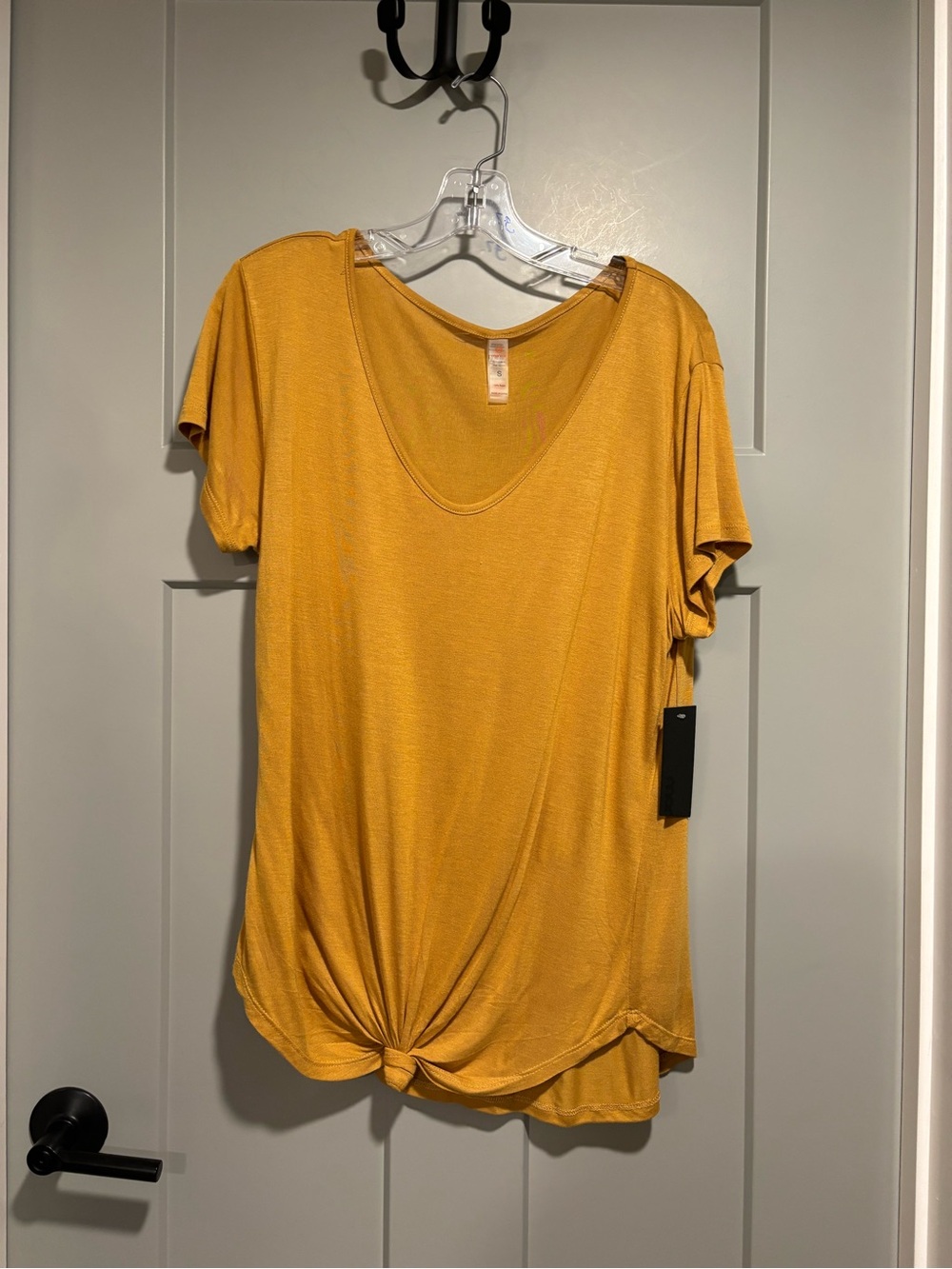 Mono B Mustard Yellow Short Sleeve Knot Front Tee